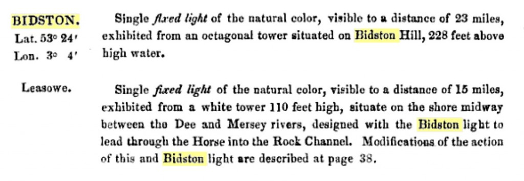 Extract from “The Navigation of the Irish Sea”, Graham H. Hills, 1851.