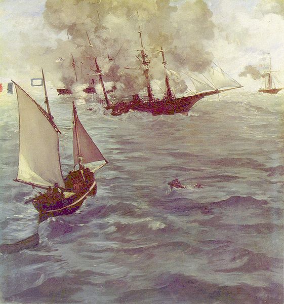 The Battle of the Kearsarge and the Alabama, Edouard Manet, oil on canvas, 1864. Wikimedia commons (original currently held in the Philadelphia Museum of Art)