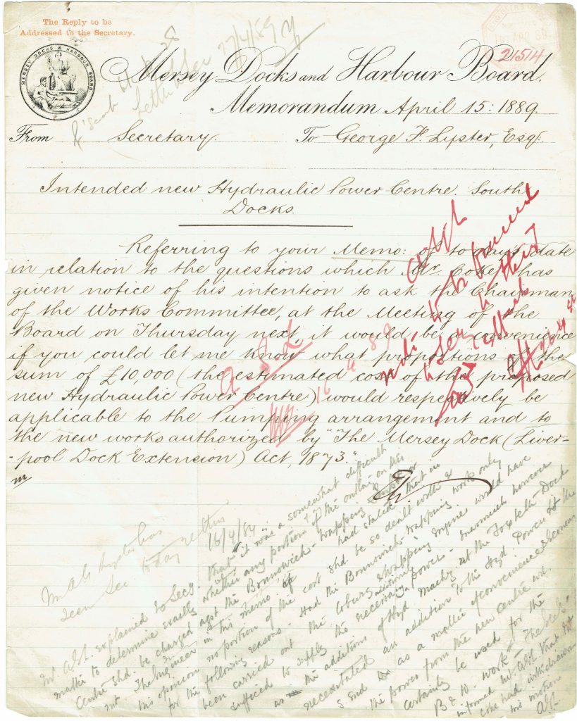 MDHB memo to G.F. Lyster, 1889