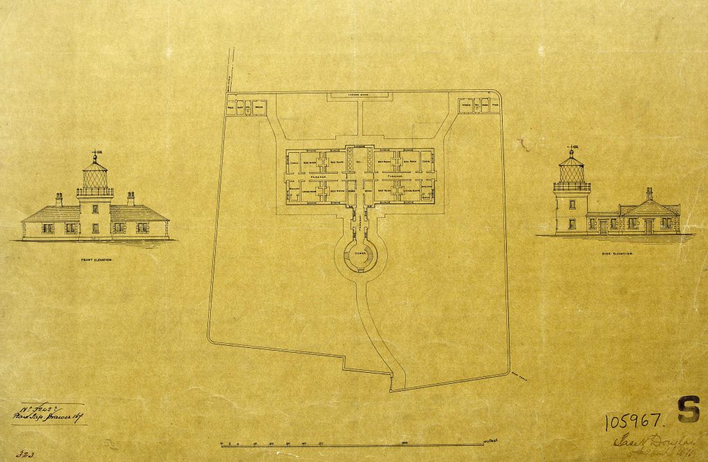 Drawing showing plan and elevations of unknown lighthouse, possibly by James N. Douglass, 1871.