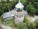 Aerial close-up of Bidston's lantern. Photo by Geoff Shannon, 20 Aug 2018.